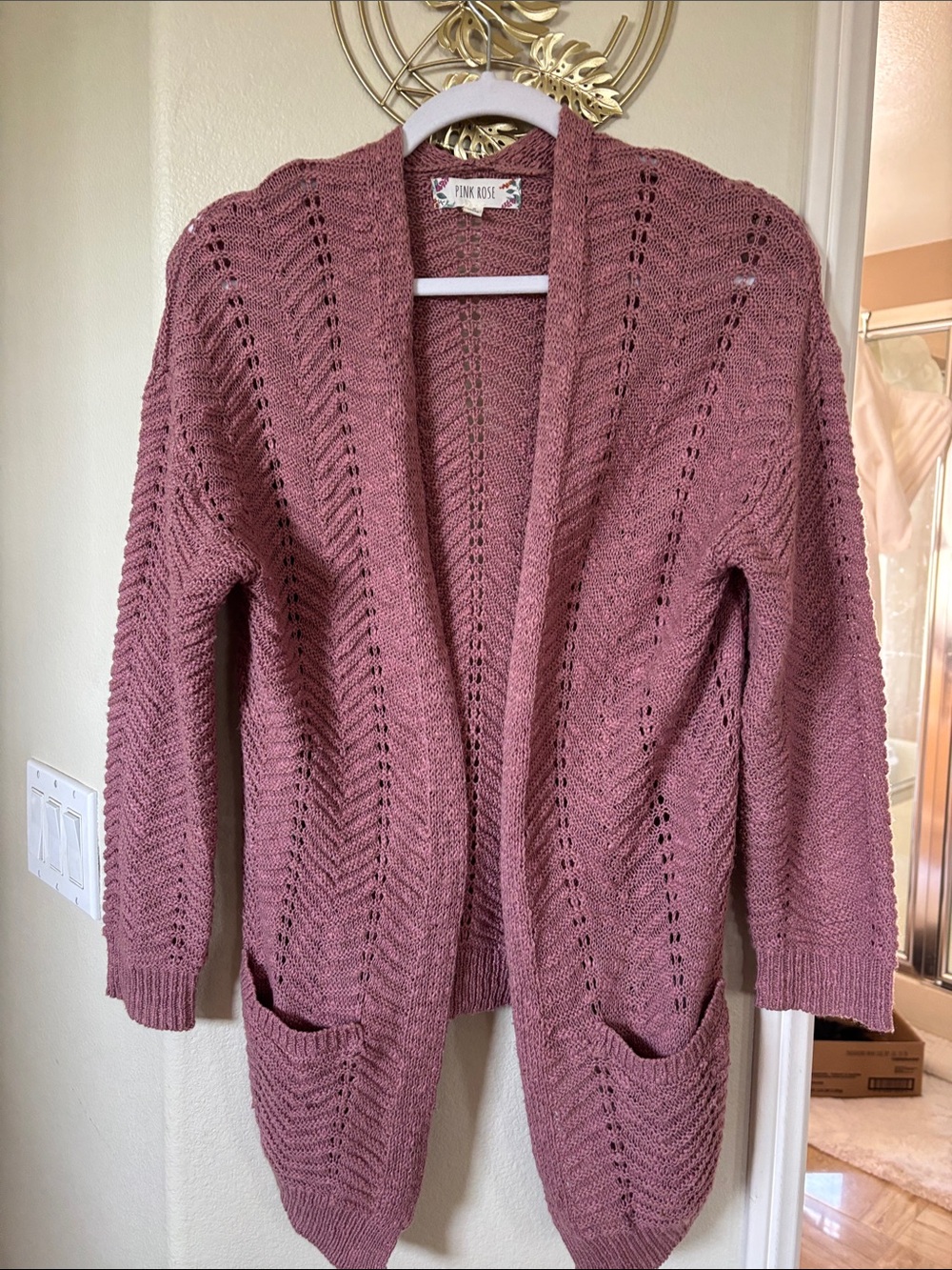 Pink Rose Dusty Rose Open-Front Knit Cardigan